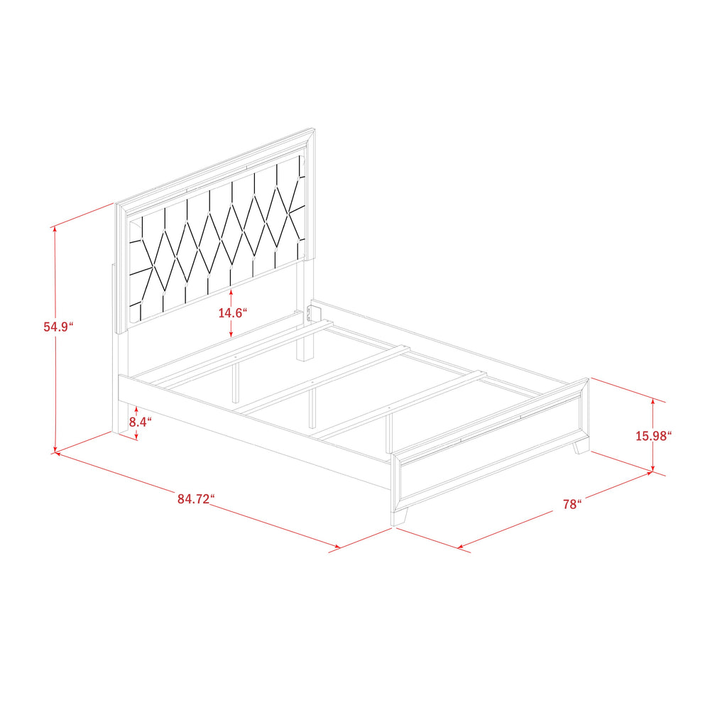 NE11-K2NDMC 6-PC Nella Frame Set with a Button Tufted King Frame, Wood Dresser, Makeup Mirror, Drawer Chest and 2 Nightstands - Black Leather King Headboard and Black Legs