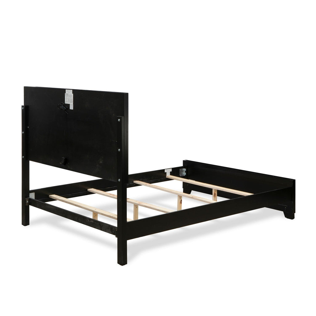 NE11-Q1NDM0 4-Pc Wooden Set for Bedroom with Button Tufted Queen Size Platform Bed, Dresser Wood, Make up Mirror and Mid Century Nightstand - Black Leather Headboard and Black legs