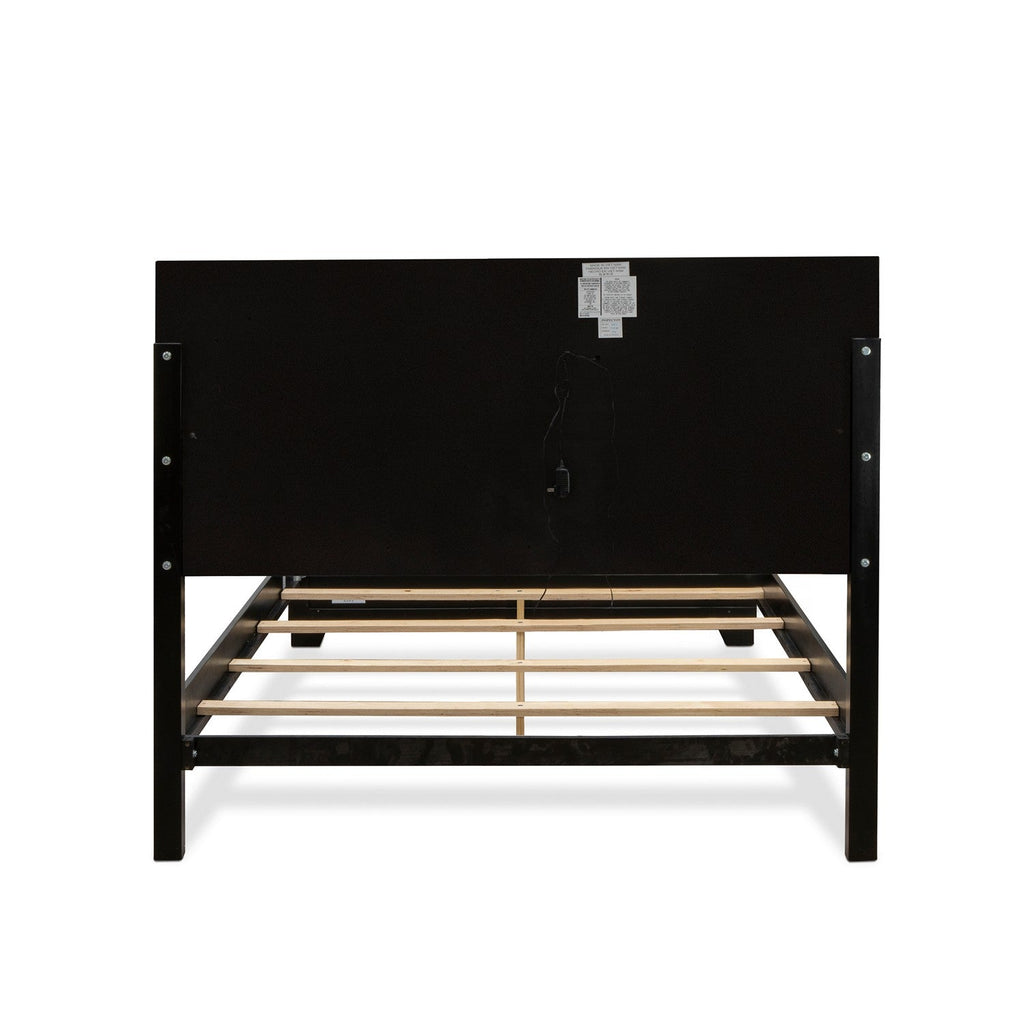 NE11-Q00DM0 3-PC Nella Wooden Set for Bedroom with Button Tufted Queen Size Bed, Mid Century Dresser and Room Mirror - Black Leather Headboard and Black Legs