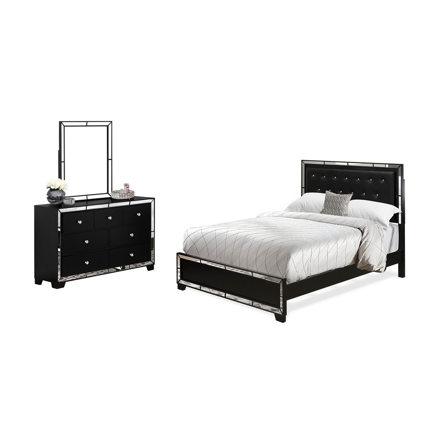 NE11-Q00DM0 Juego de dormitorio Nella de 3 piezas de madera con cama tamaño queen con botones