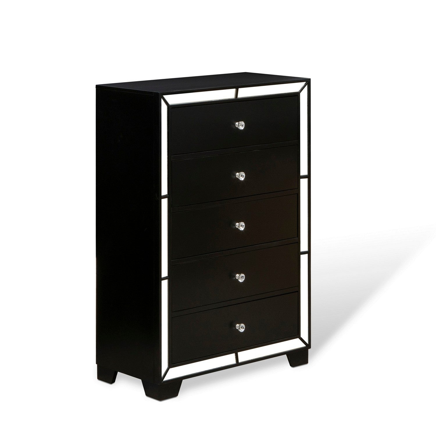East West Furniture NE11-K2NDMC 6-PC Nella Frame Set with a Button Tufted King Frame, Wood Dresser, Makeup Mirror, Drawer Chest and 2 Nightstands - Black faux Leather King Headboard and Black Legs