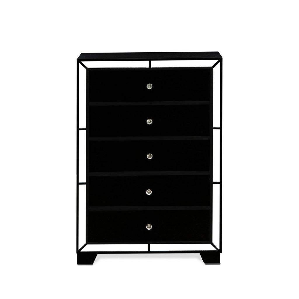 NE11-Q2N00C 4-PC Nella Queen Bedroom Set with Button Tufted Queen Frame, Small Chest of Drawers and 2 End Tables - Black Leather queen headboard and Legs