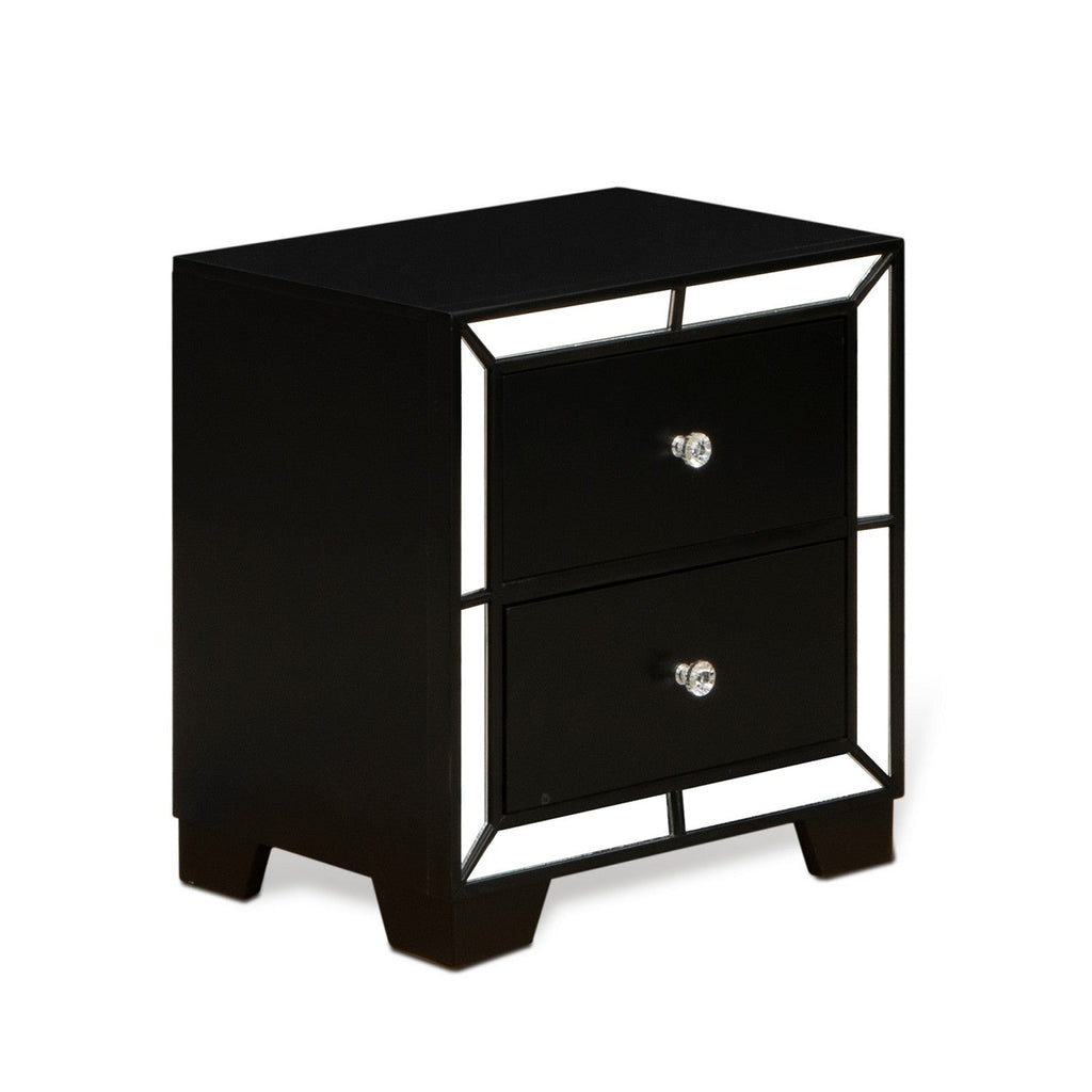 NE11-K2NDMC 6-PC Nella Frame Set with a Button Tufted King Frame, Wood Dresser, Makeup Mirror, Drawer Chest and 2 Nightstands - Black Leather King Headboard and Black Legs