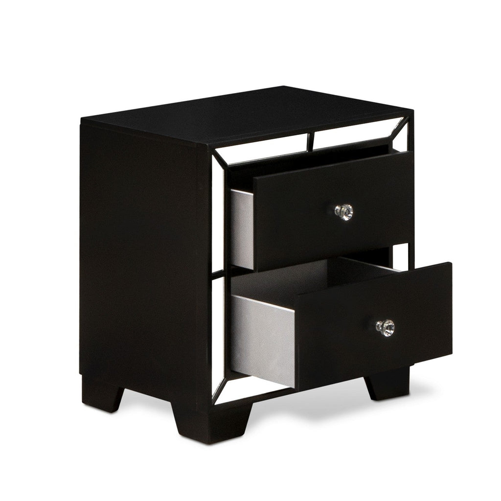 NE11-K2NDMC 6-PC Nella Frame Set with a Button Tufted King Frame, Wood Dresser, Makeup Mirror, Drawer Chest and 2 Nightstands - Black Leather King Headboard and Black Legs