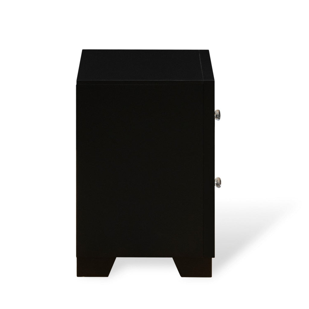 NE11-Q1N000 Juego de dormitorio Nella de 2 piezas de madera con cama tamaño queen con botones y mesita de noche pequeña - Cabecera de cuero negro y patas negras