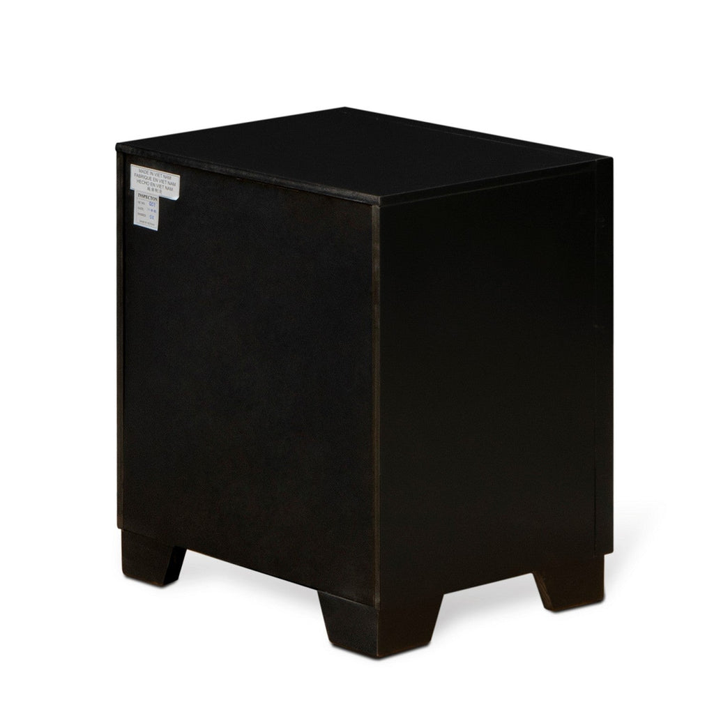 NE11-Q2N000 Juego de dormitorio Nella de 3 piezas con cama tamaño queen con botones y dos mesitas de noche modernas de mediados de siglo - Cabecera de cuero negro y patas negras