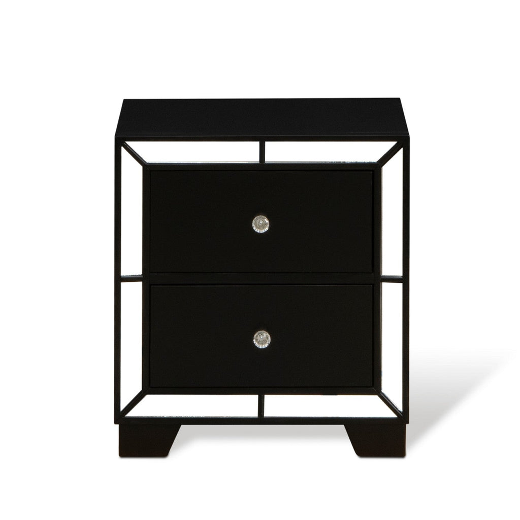 NE11-K2NDMC 6-PC Nella Frame Set with a Button Tufted King Frame, Wood Dresser, Makeup Mirror, Drawer Chest and 2 Nightstands - Black Leather King Headboard and Black Legs