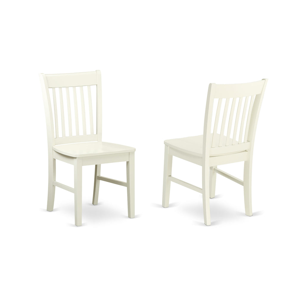 Juego de mesa y sillas de cocina de 5 piezas East West Furniture MZNO5-LWH-W. Incluye una mesa de comedor rectangular con alas abatibles y 4 sillas de comedor.