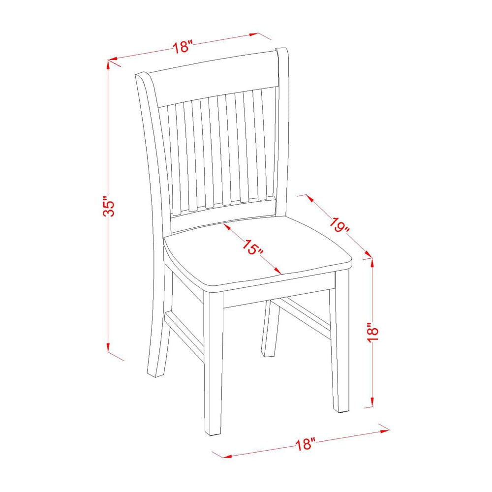 Juego de comedor de 3 piezas East West Furniture MZNO3-MAH-W. Incluye una mesa de comedor rectangular con alas abatibles y 2 sillas con asiento de madera.