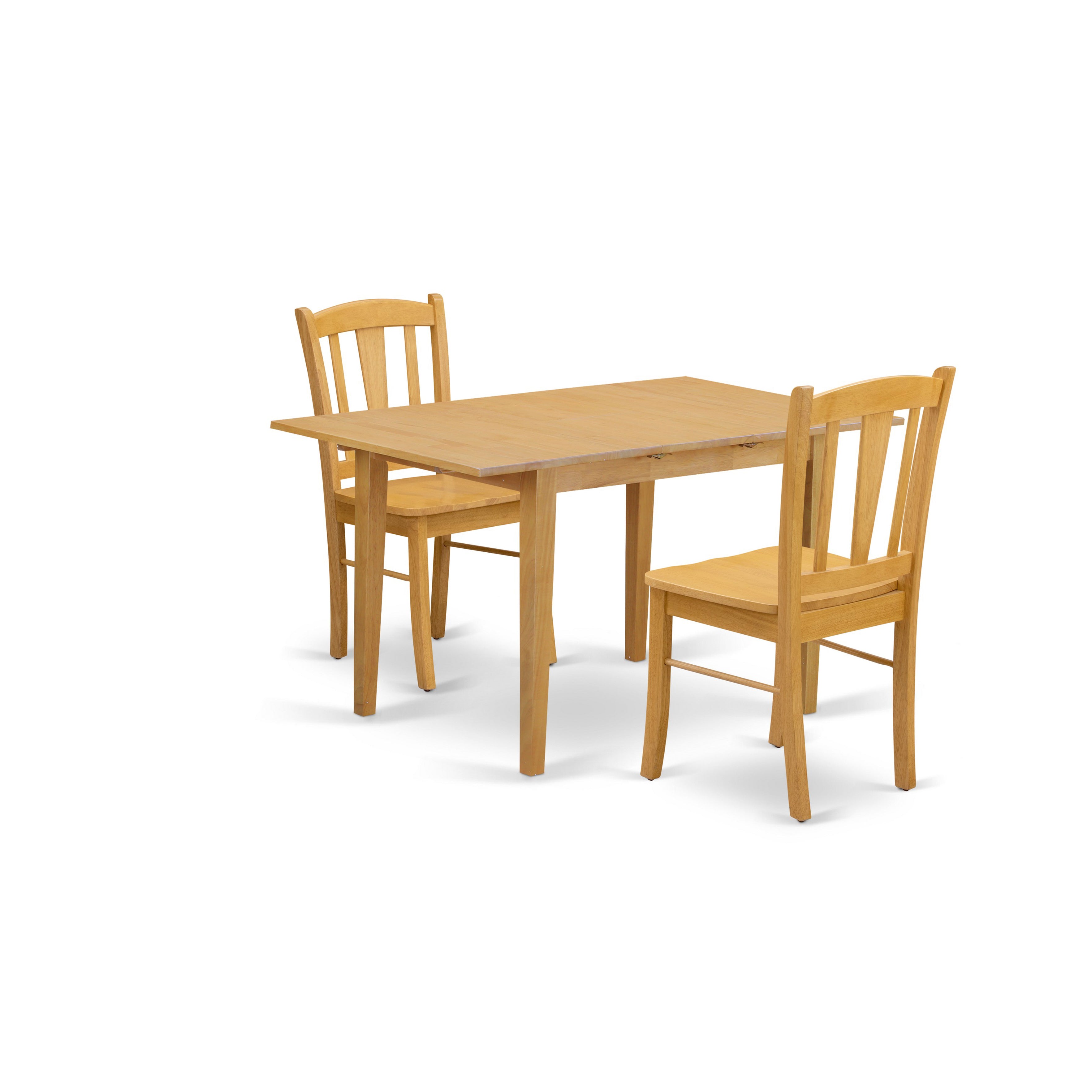 EAST WEST FURNITURE - NFDL3-OAK-W - 3-Piece Dining Room Table Set- 2 Wooden Chairs with Wooden Seat and Slatted Chair Back - Removable leaf Rectangular Table - Oak Finish