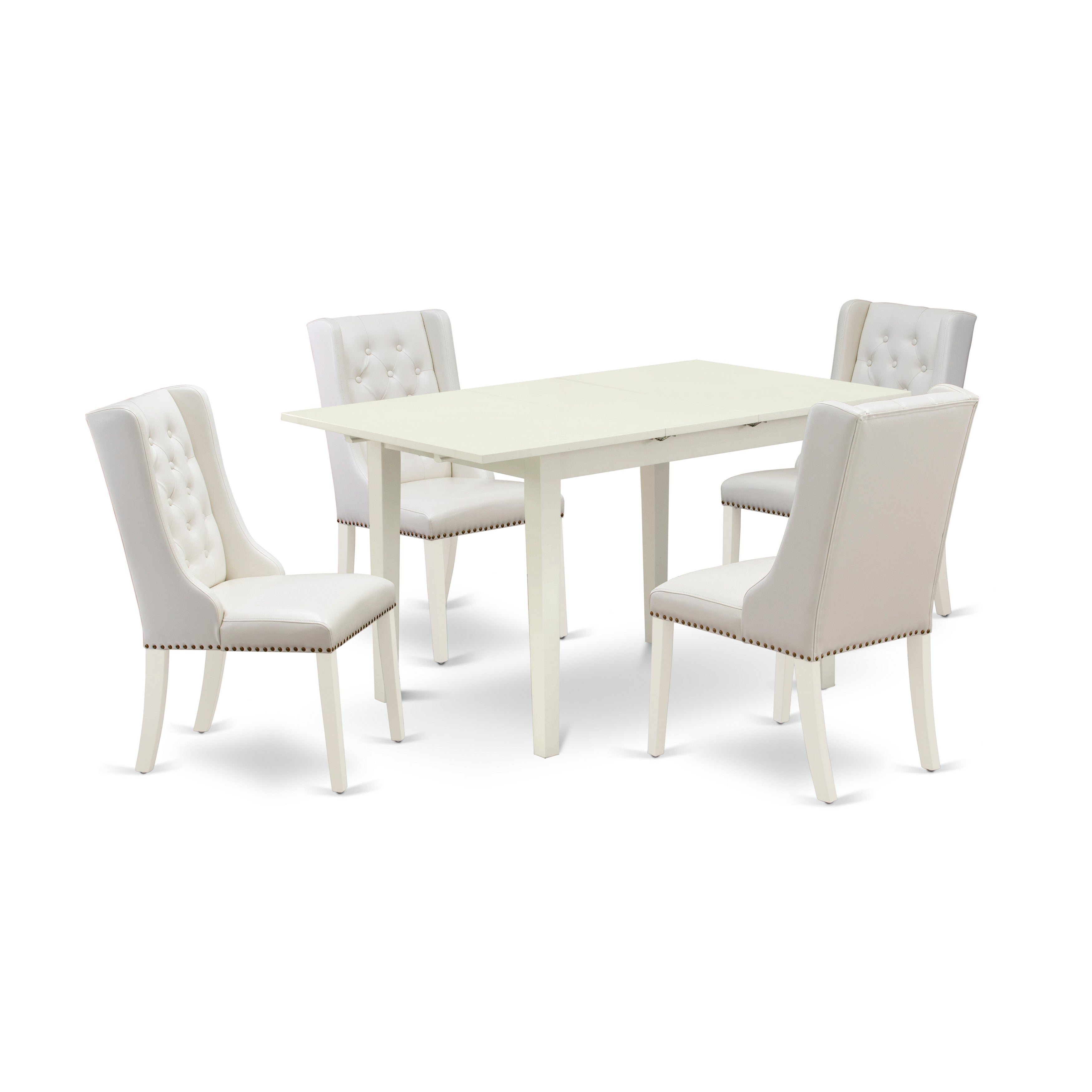 East West Furniture NFFO5-LWH-44 5-Piece Dinette Set Includes 1 Removable leaf Dining Table and 4 Linen white PU faux Leather Parson Chairs with Button Tufted Back - linen white Finish