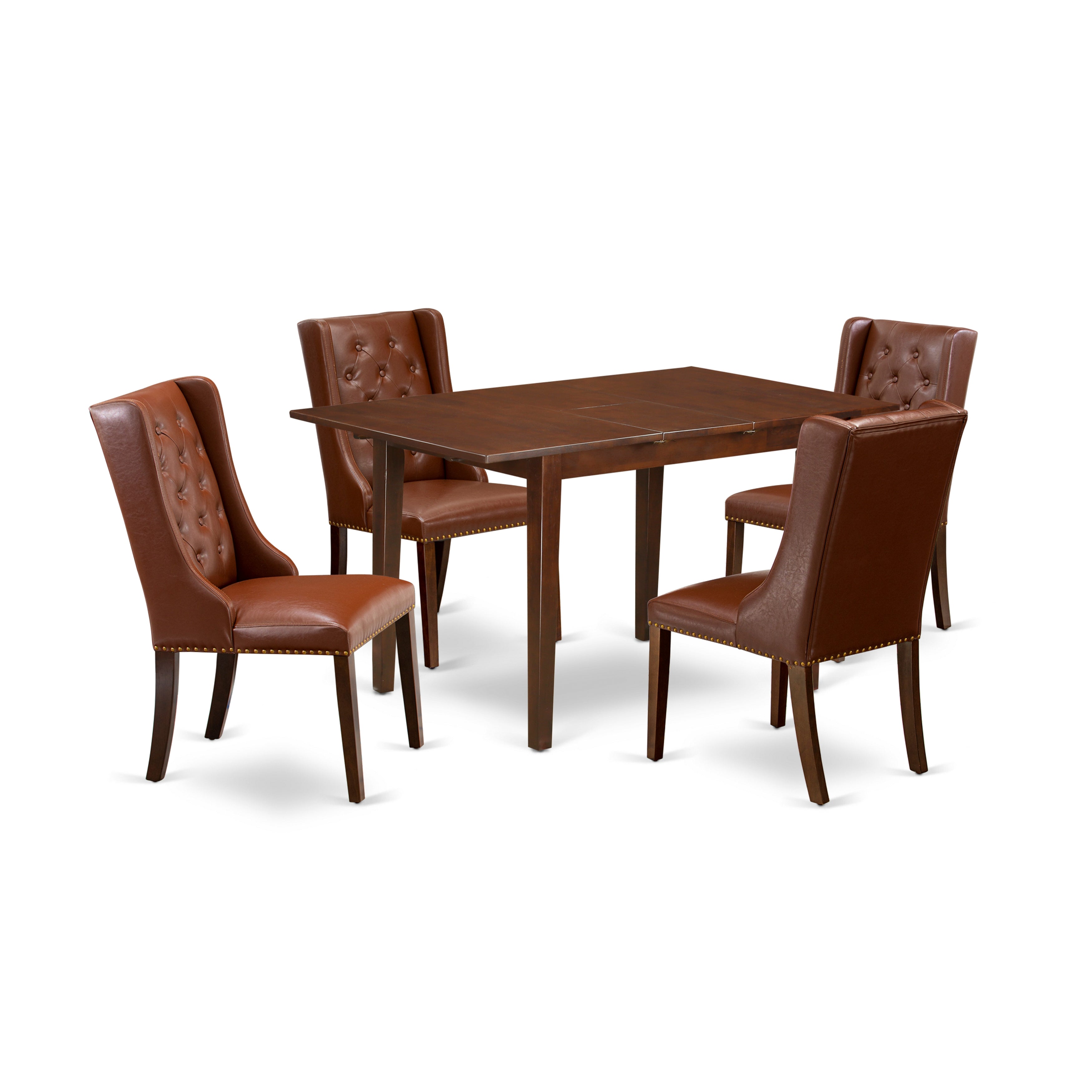 East West Furniture NFFO5-MAH-46 5-Piece Dining Room Set Includes 1 Removable leaf Dining Table and 4 Brown faux Leather Dining Padded Chairs with Button Tufted Back - Mahogany Finish