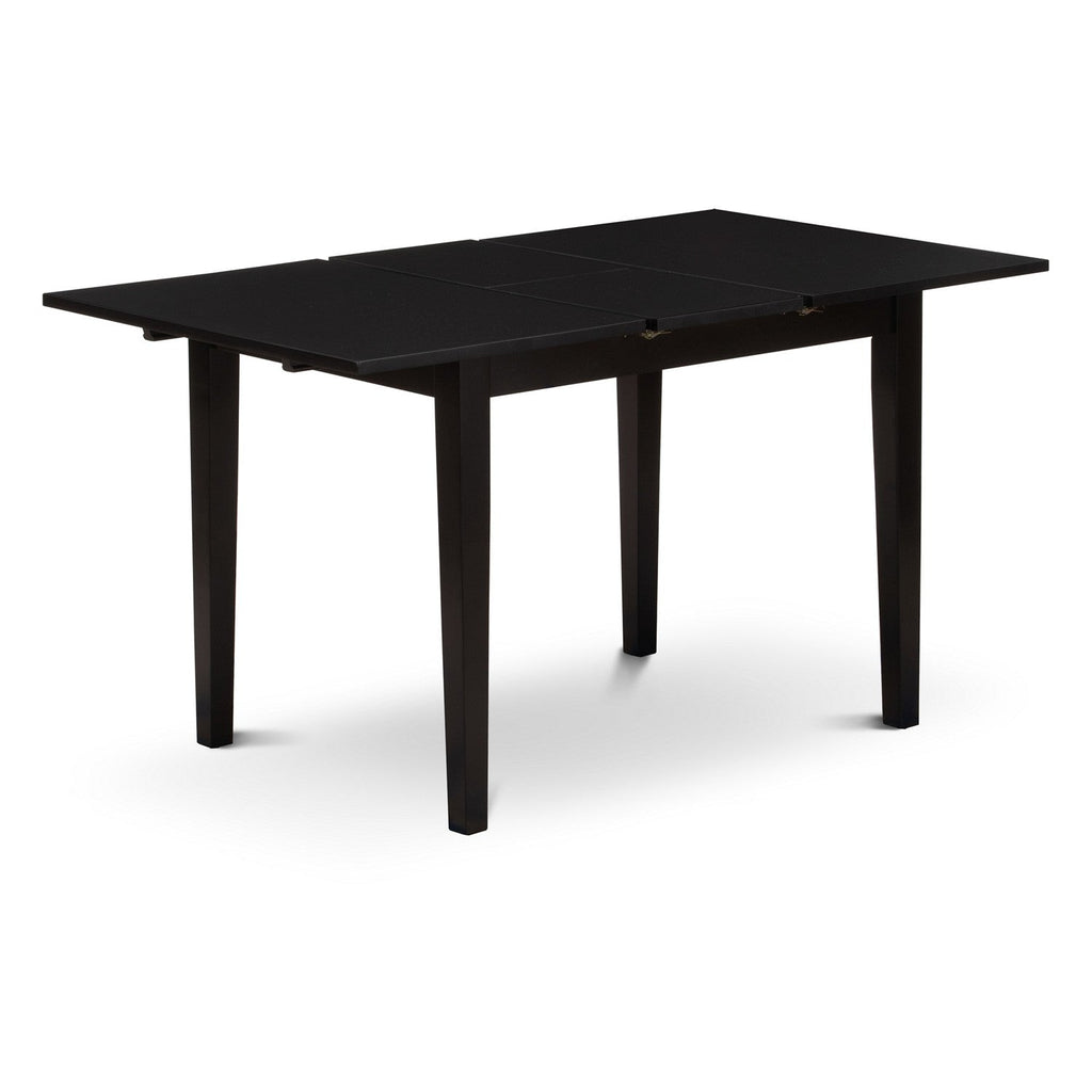 East West Furniture NOFL3-BLK-21 3 Piece Modern Dining Table Set Contains a Rectangle Wooden Table with Butterfly Leaf and 2 Blue Linen Fabric Upholstered Chairs, 32x54 Inch, Black