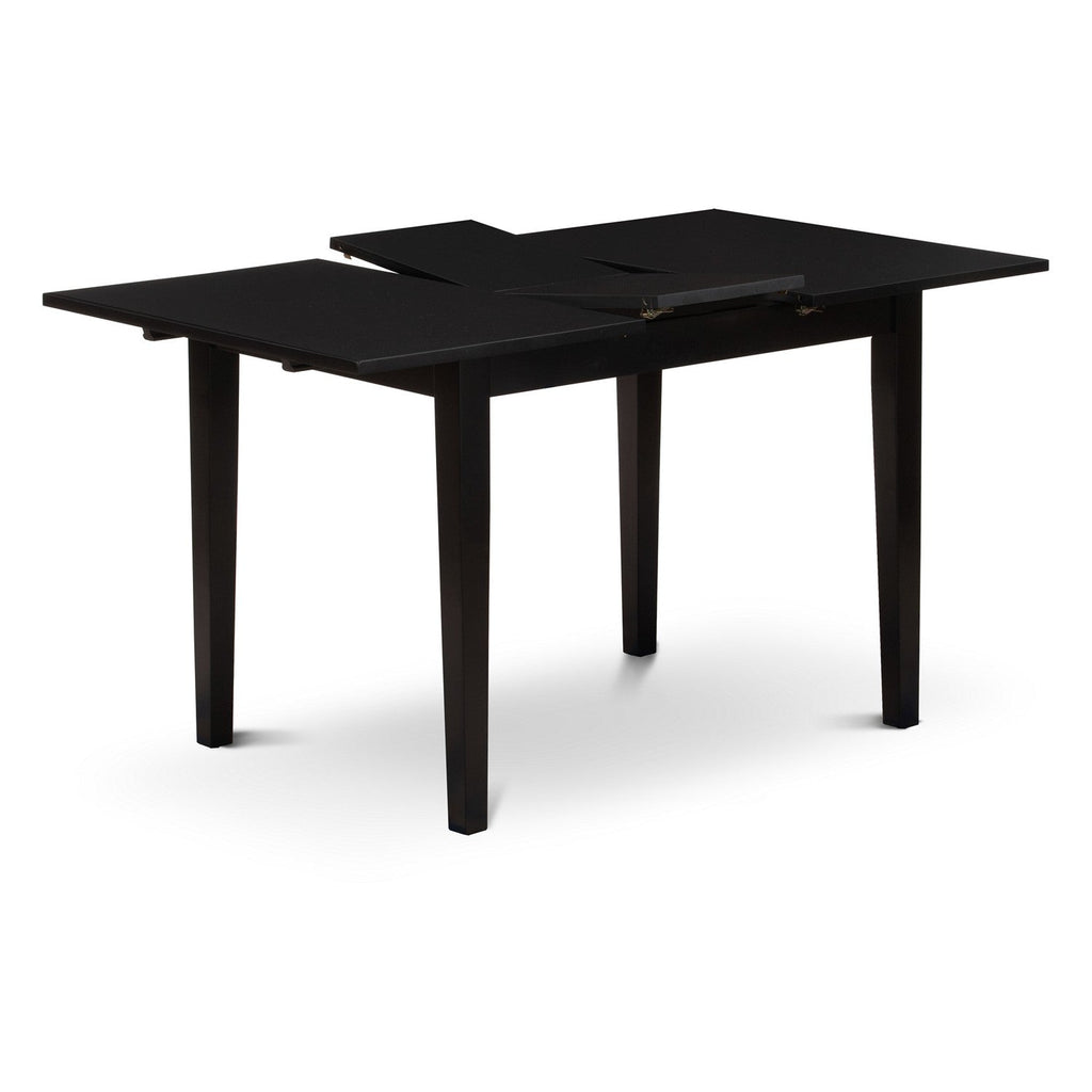 East West Furniture NODA5-BLK-C 5 Piece Dining Room Table Set Includes a Rectangle Kitchen Table with Butterfly Leaf and 4 Linen Fabric Upholstered Dining Chairs
