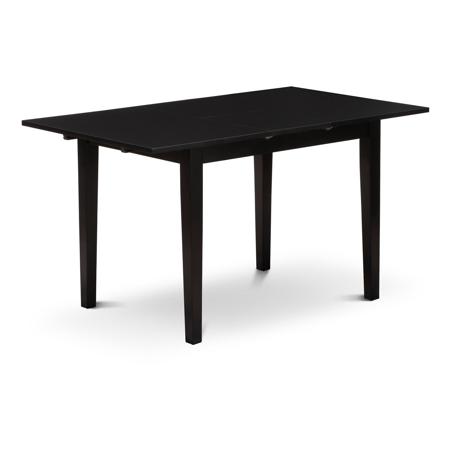 East West Furniture NOVA3-BLK-C 3-Pc Mid Century Dining Table Set 2 Dining Chairs with Slatted Back and a Linen Fabric Seat and Butterfly Leaf Dining Room Table with Rectangular Top and 4 Legs- Black Finish