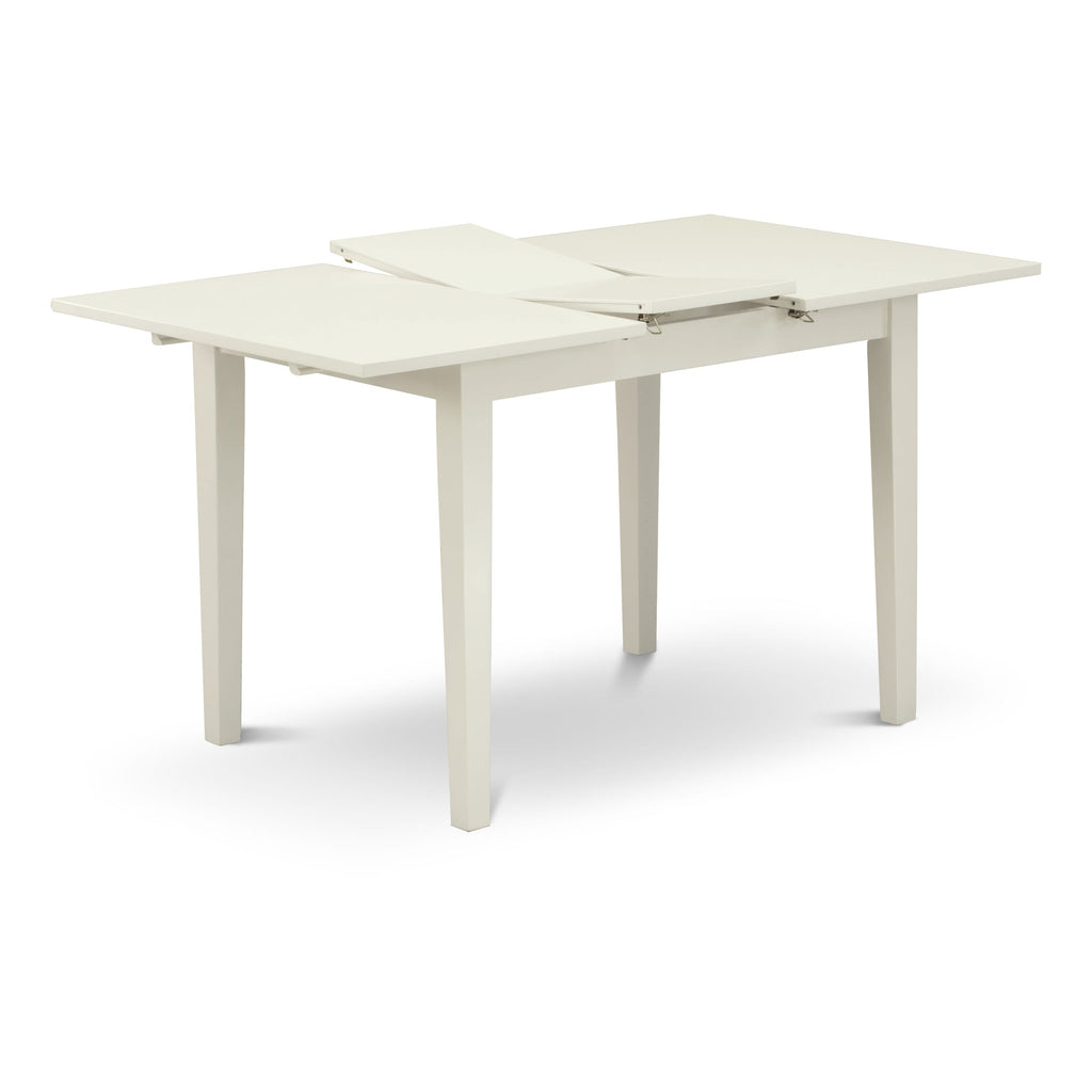 East West Furniture NODA5-LWH-C 5 Piece Kitchen Table & Chairs Set Includes a Rectangle Dining Table with Butterfly Leaf and 4 Linen Fabric Dining Room Chairs