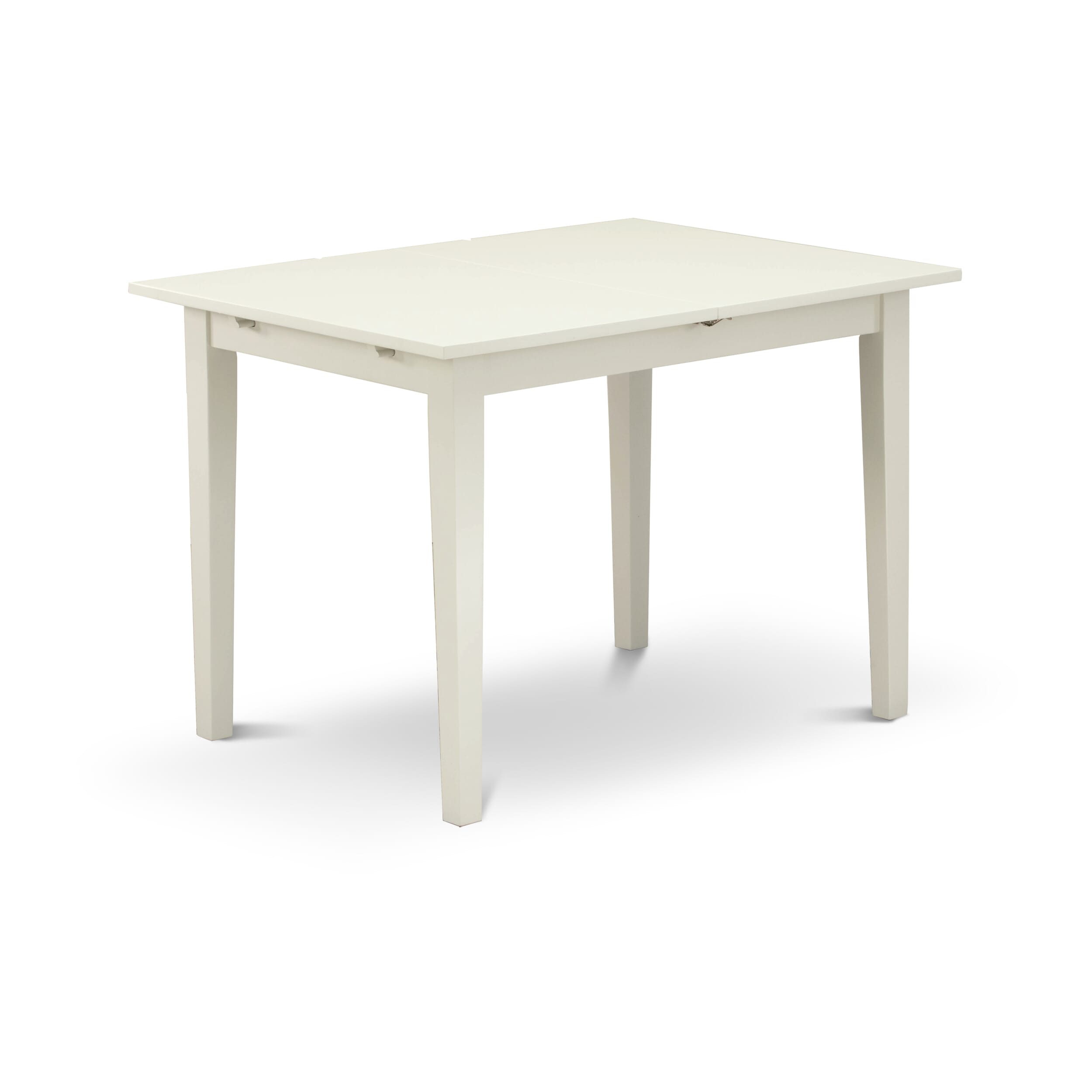 East West Furniture NOIP3-LWH-C 3-Pc Wooden Dining Table Set 2 Dining Chair with Slatted Back and a Linen Fabric Seat and Butterfly leaf Kitchen Dining Table with Rectangular Top and 4 Legs- Linen White Finish