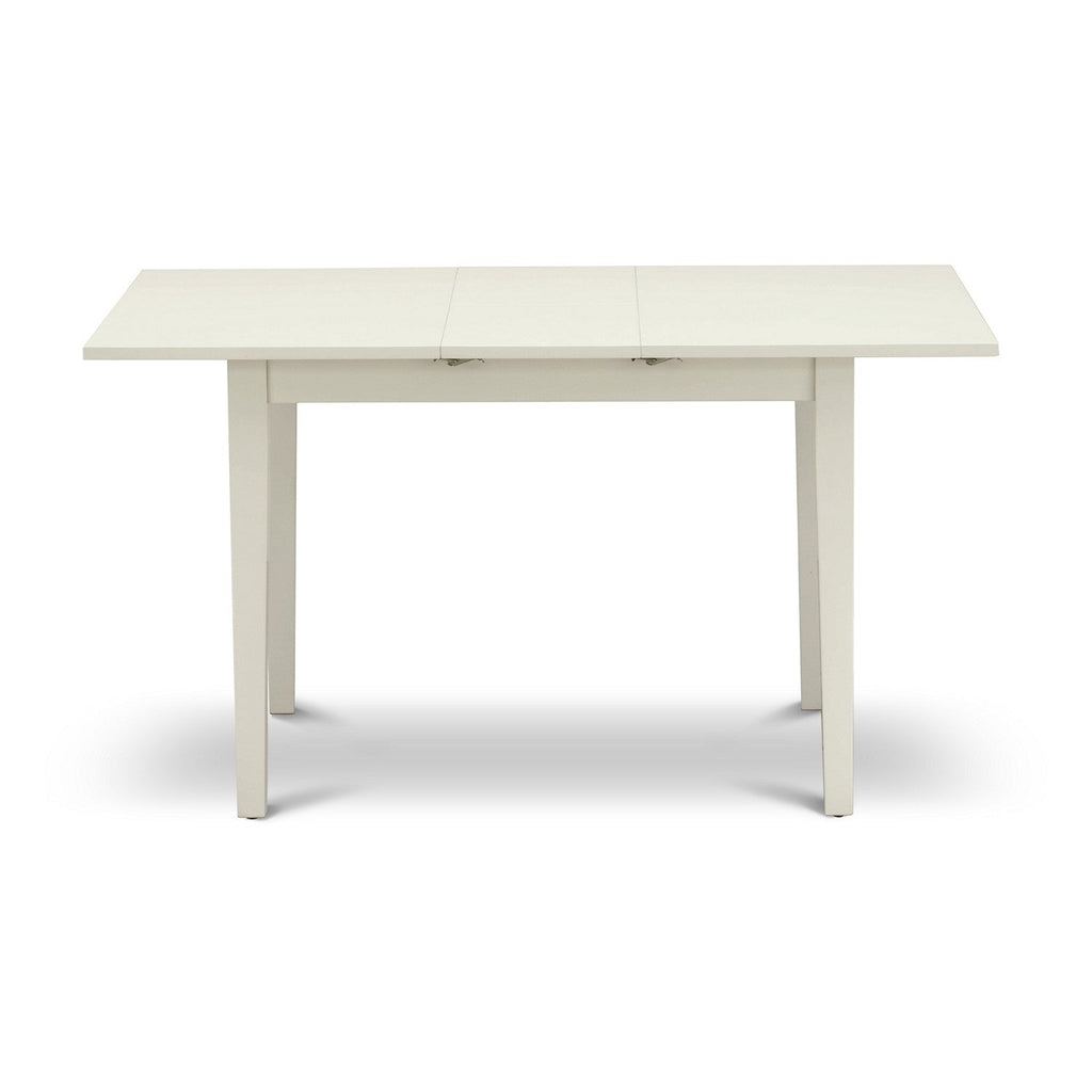 East West Furniture NOVA5-LWH-C 5 Piece Dining Room Furniture Set Includes a Rectangle Kitchen Table with Butterfly Leaf and 4 Linen Fabric Upholstered Chairs