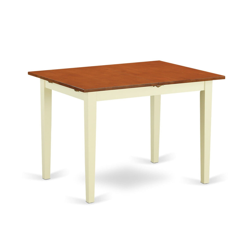 Juego de mesa de cocina de 3 piezas East West Furniture NOAV3-WHI-W para espacios pequeños. Incluye una mesa de comedor rectangular con diseño de hojas de mariposa y dos sillas con asiento de madera maciza.