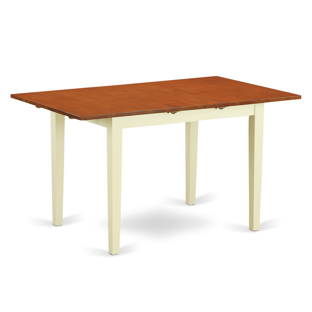 East West Furniture NOAV5-WHI-W 5 Piece Modern Dining Table Set Includes a Rectangle Wooden Table with Butterfly Leaf and 4 Dining Room Chairs