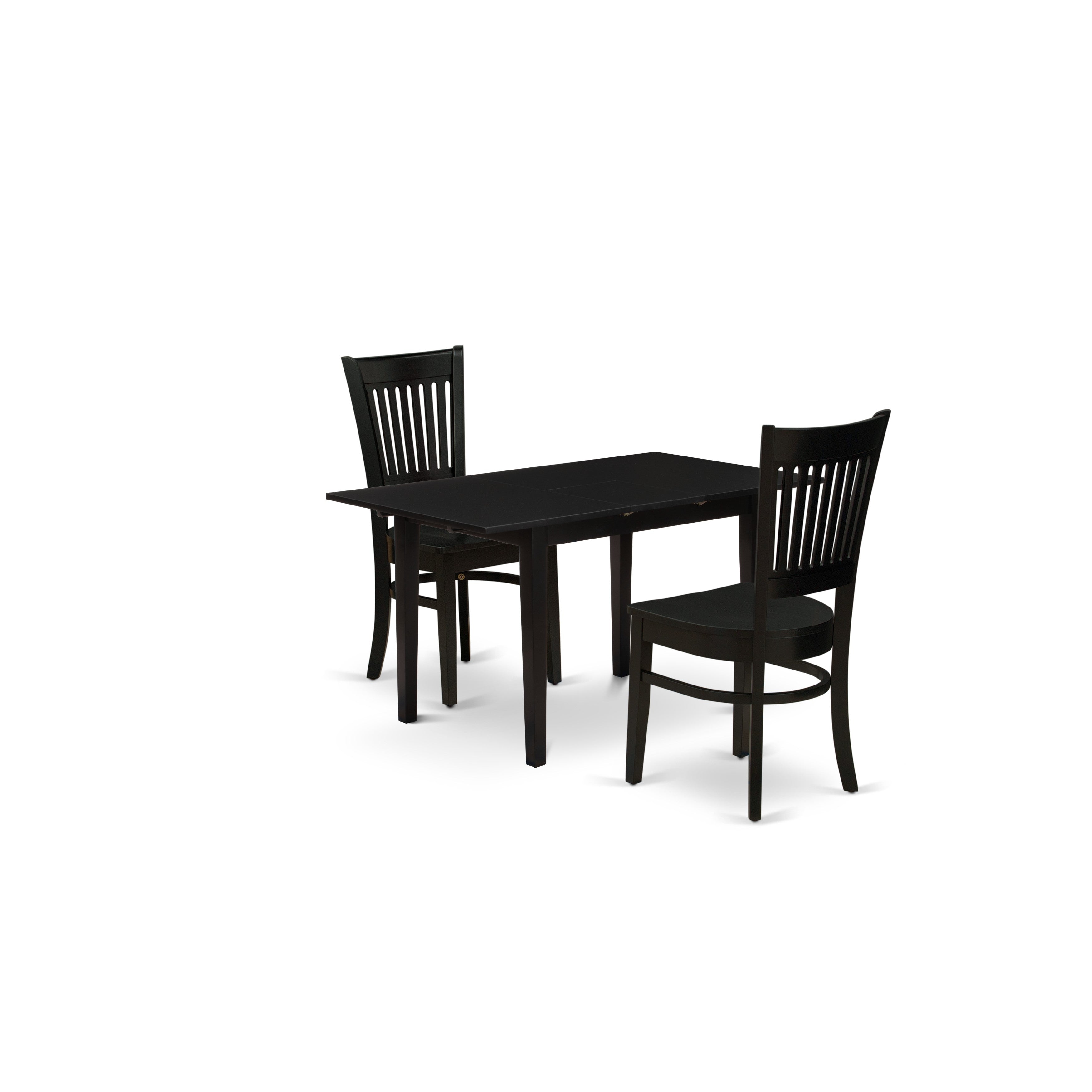 Juego de mesa de comedor moderna de 3 piezas NFVA3-BLK-W de East West Furniture. Incluye una mesa rectangular de madera con diseño de hojas de mariposa y 2 sillas de comedor de cocina.