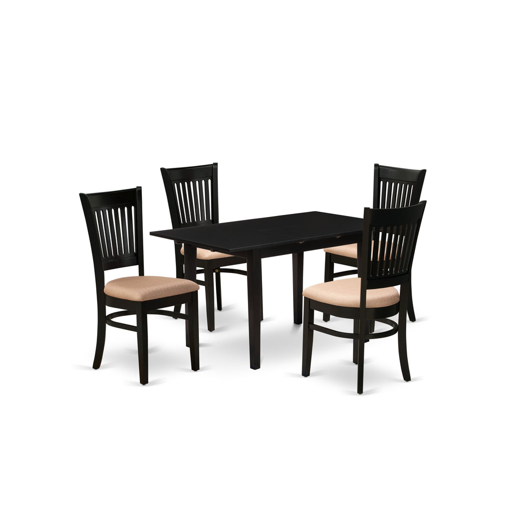 East West Furniture NFVA5-BLK-C 5 Piece Modern Dining Table Set Includes a Rectangle Wooden Table with Butterfly Leaf and 4 Linen Fabric Upholstered Chairs