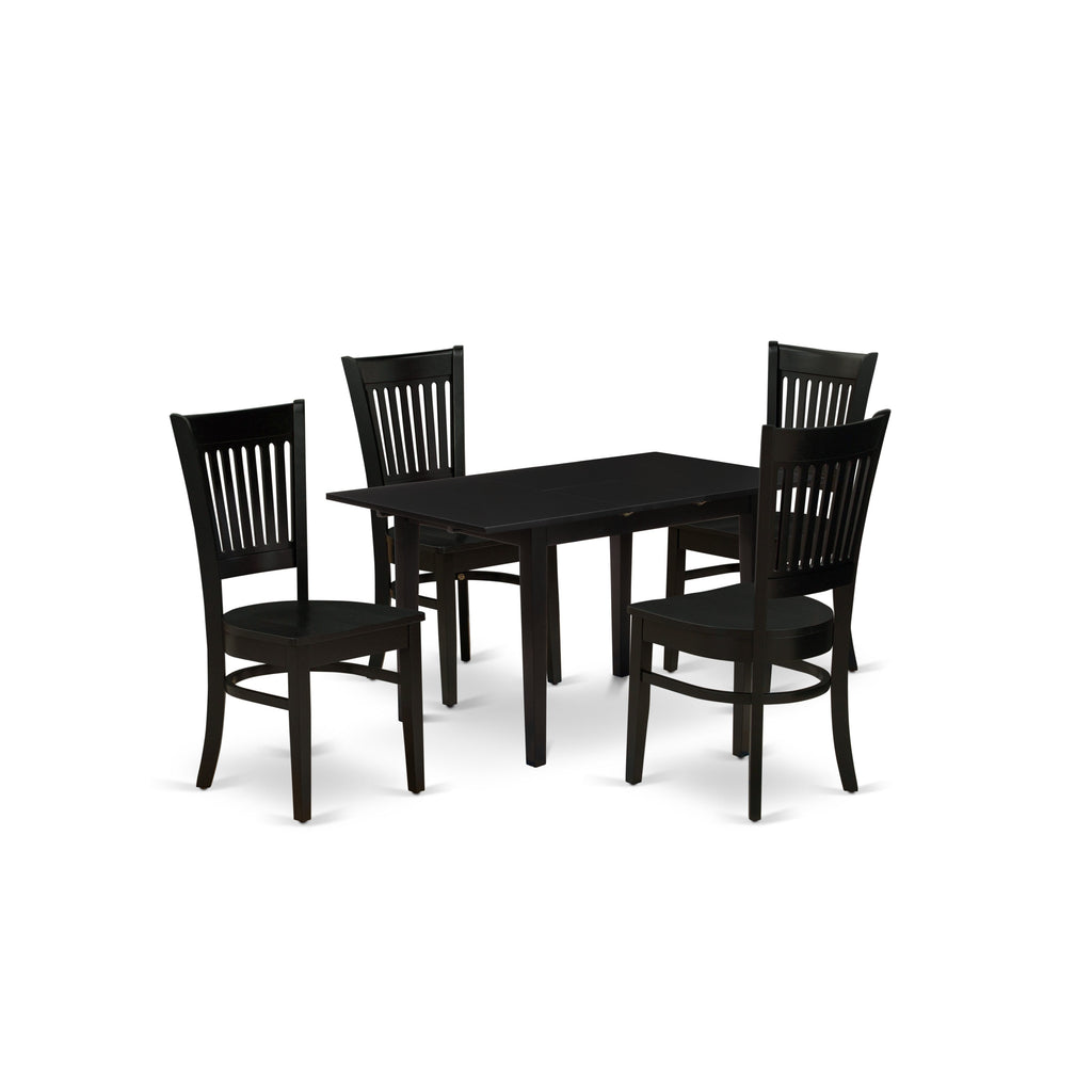 East West Furniture NFVA5-BLK-W 5 Piece Dining Table Set for 4 Includes a Rectangle Kitchen Table with Butterfly Leaf and 4 Dinette Chairs