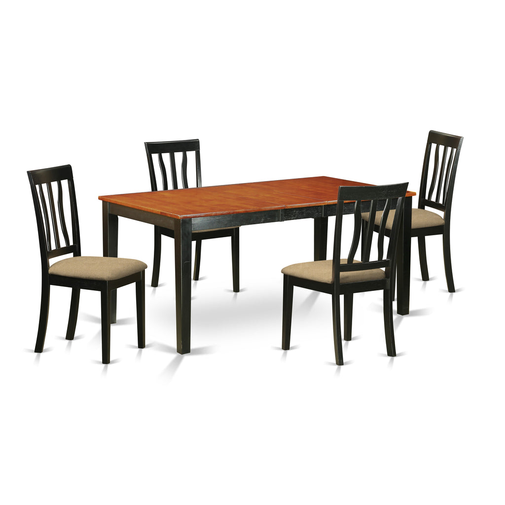 East West Furniture NIAN5-BCH-C 5 Piece Dining Room Furniture Set Includes a Rectangle Kitchen Table with Butterfly Leaf and 4 Linen Fabric Upholstered Chairs