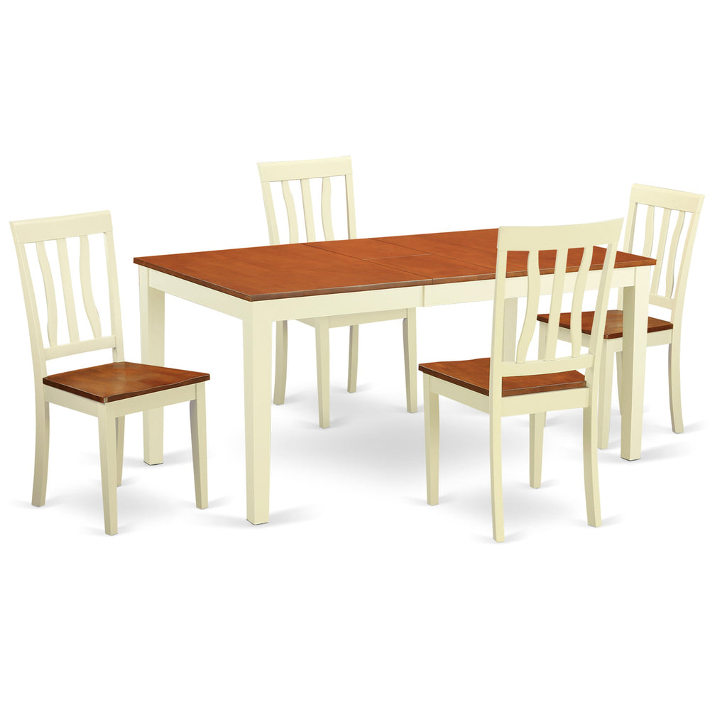 East West Furniture NIAN5-WHI-W 5 Piece Dining Set Includes a Rectangle Dining Room Table with Butterfly Leaf and 4 Kitchen Chairs