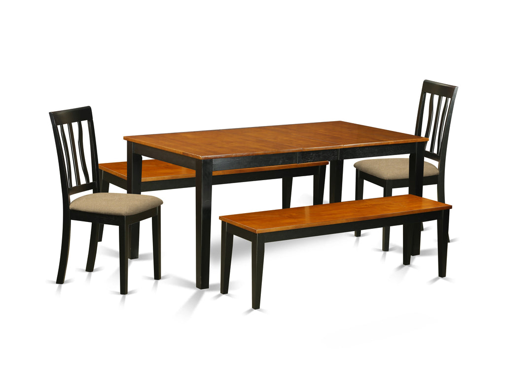 East West Furniture NIAN5N-BCH-C 5 Piece Dining Table Set Includes a Rectangle Wooden Table with Butterfly Leaf and 2 Linen Fabric Dining Chairs with 2 Benches
