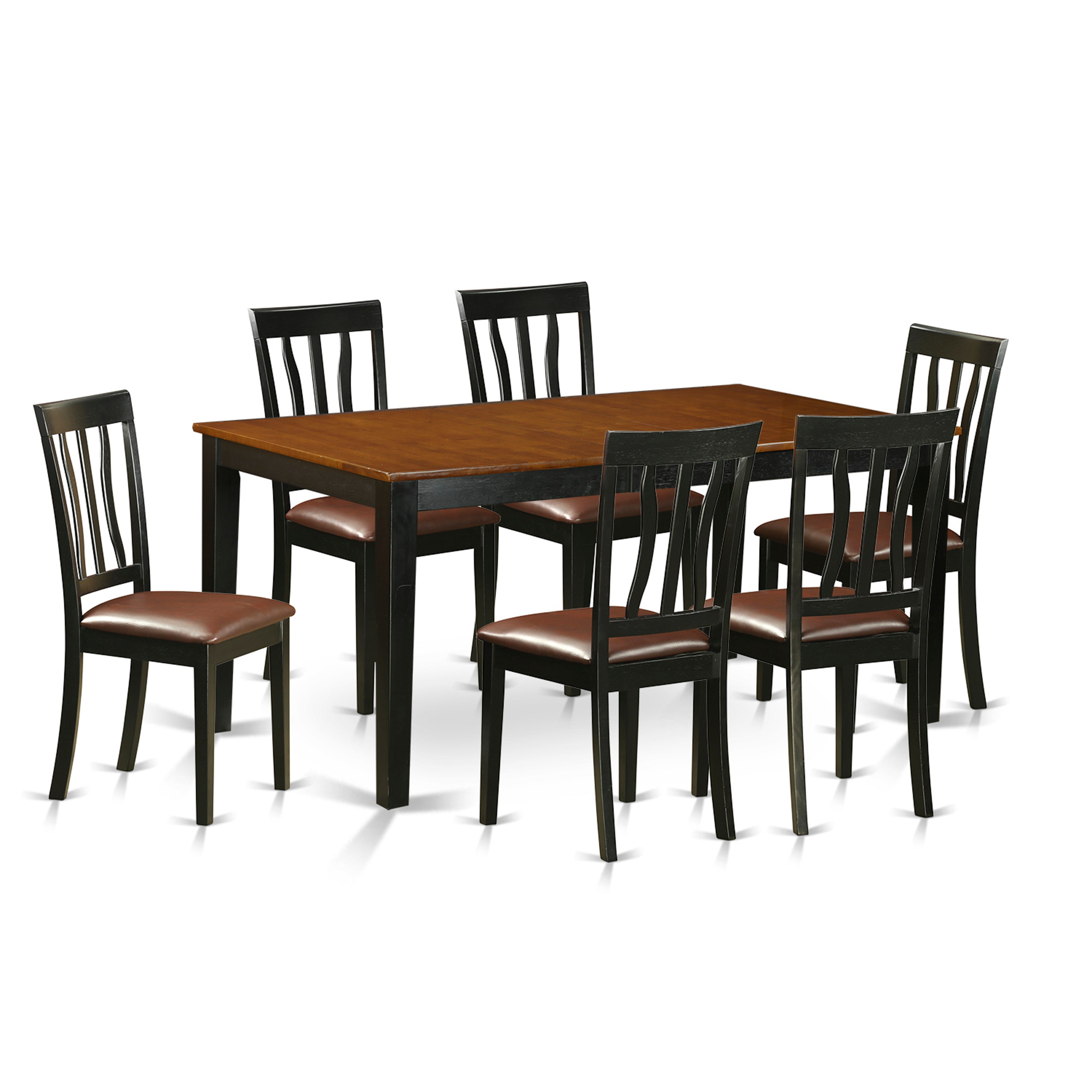 Juego de comedor de 7 piezas East West Furniture NIAN7-BCH-LC compuesto por una mesa de cocina rectangular con diseño de hojas de mariposa y 6 sillas tapizadas en piel sintética.