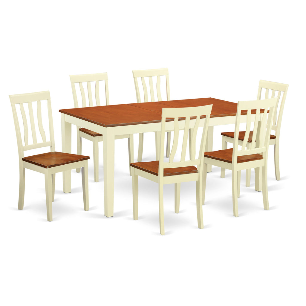 East West Furniture NIAN7-WHI-W 7 Piece Kitchen Table & Chairs Set Consist of a Rectangle Dining Table with Butterfly Leaf and 6 Dining Room Chairs