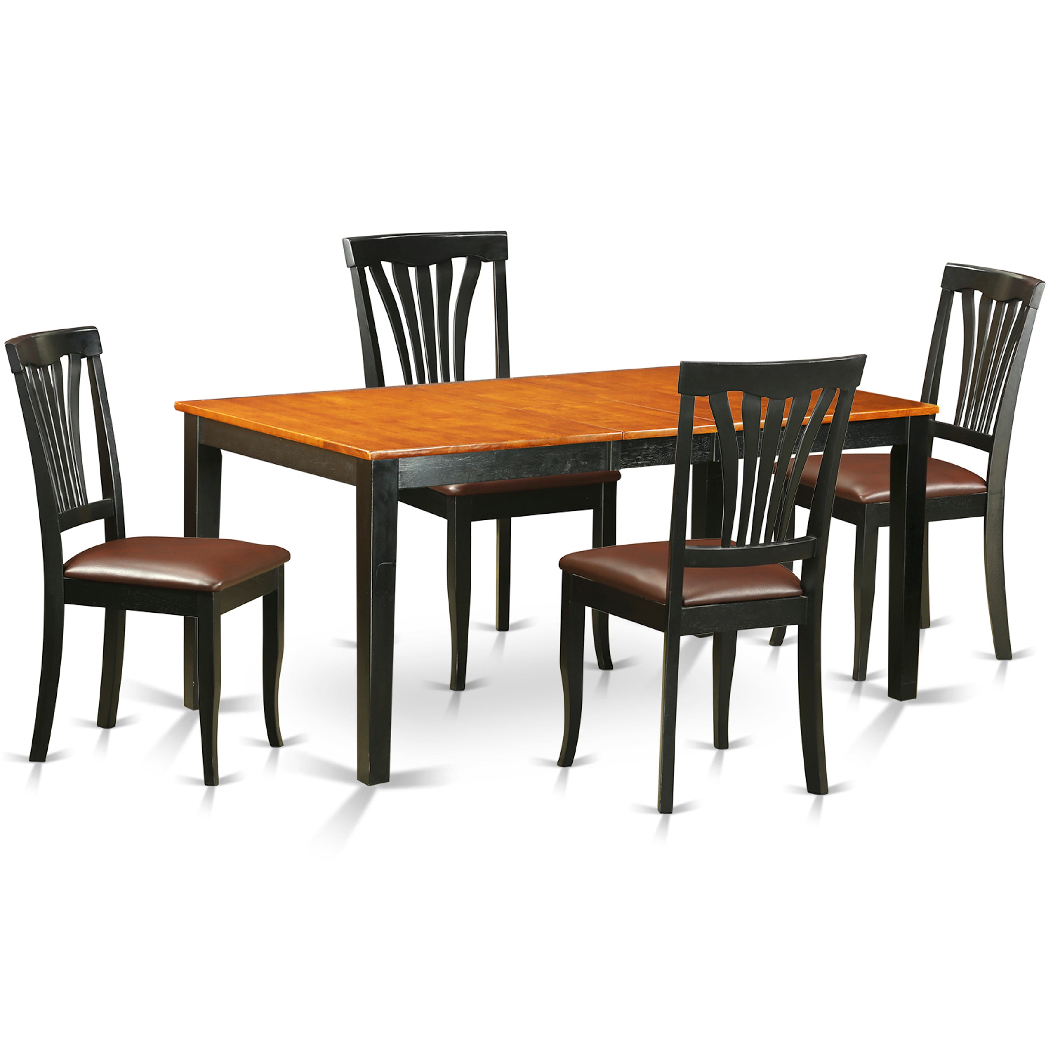 Juego de mesa de cocina de 5 piezas East West Furniture NIAV5-BCH-LC para 4 personas. Incluye una mesa de comedor rectangular con diseño de hojas de mariposa y 4 sillas tapizadas en piel sintética.