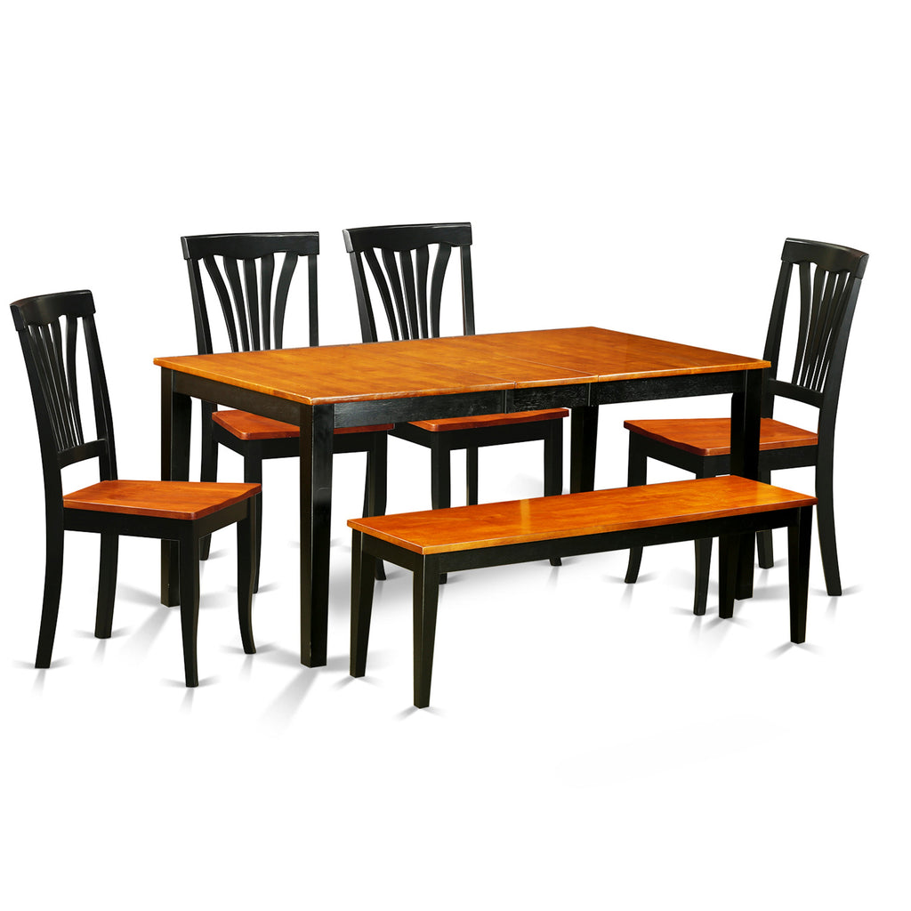 East West Furniture NIAV6-BCH-W 6 Piece Dining Room Furniture Set Contains a Rectangle Kitchen Table with Butterfly Leaf and 4 Dining Chairs with a Bench