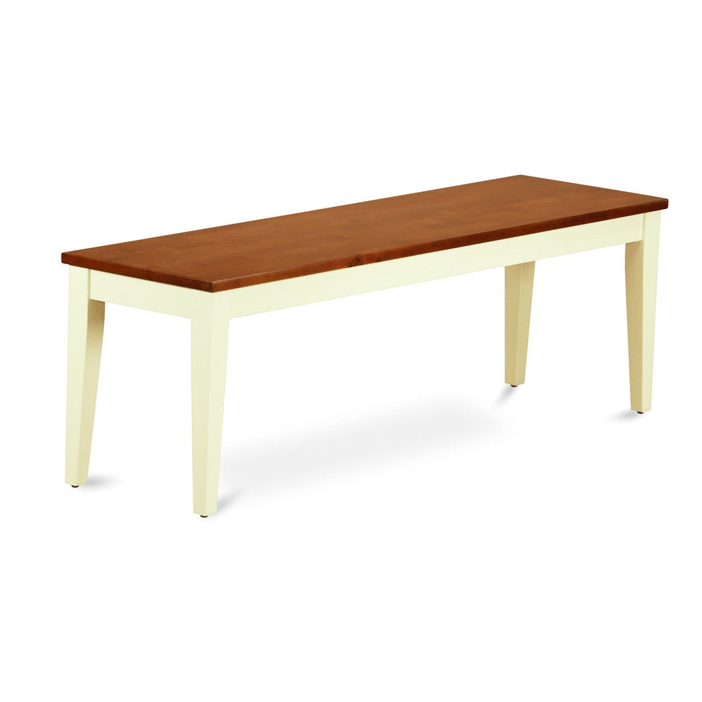 East West Furniture NIB-WHI-W Nicoli Dining Room Bench with Wood Seat, 54x15x17 Inch, Buttermilk & Cherry