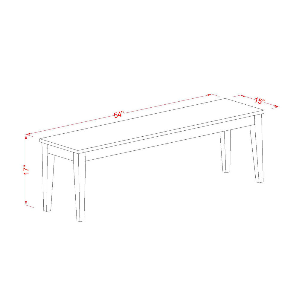 Juego de mesa de cocina de 6 piezas East West Furniture NIWE6-BMK-W. Contiene una mesa de comedor rectangular con hojas de mariposa y 4 sillas de comedor con un banco.