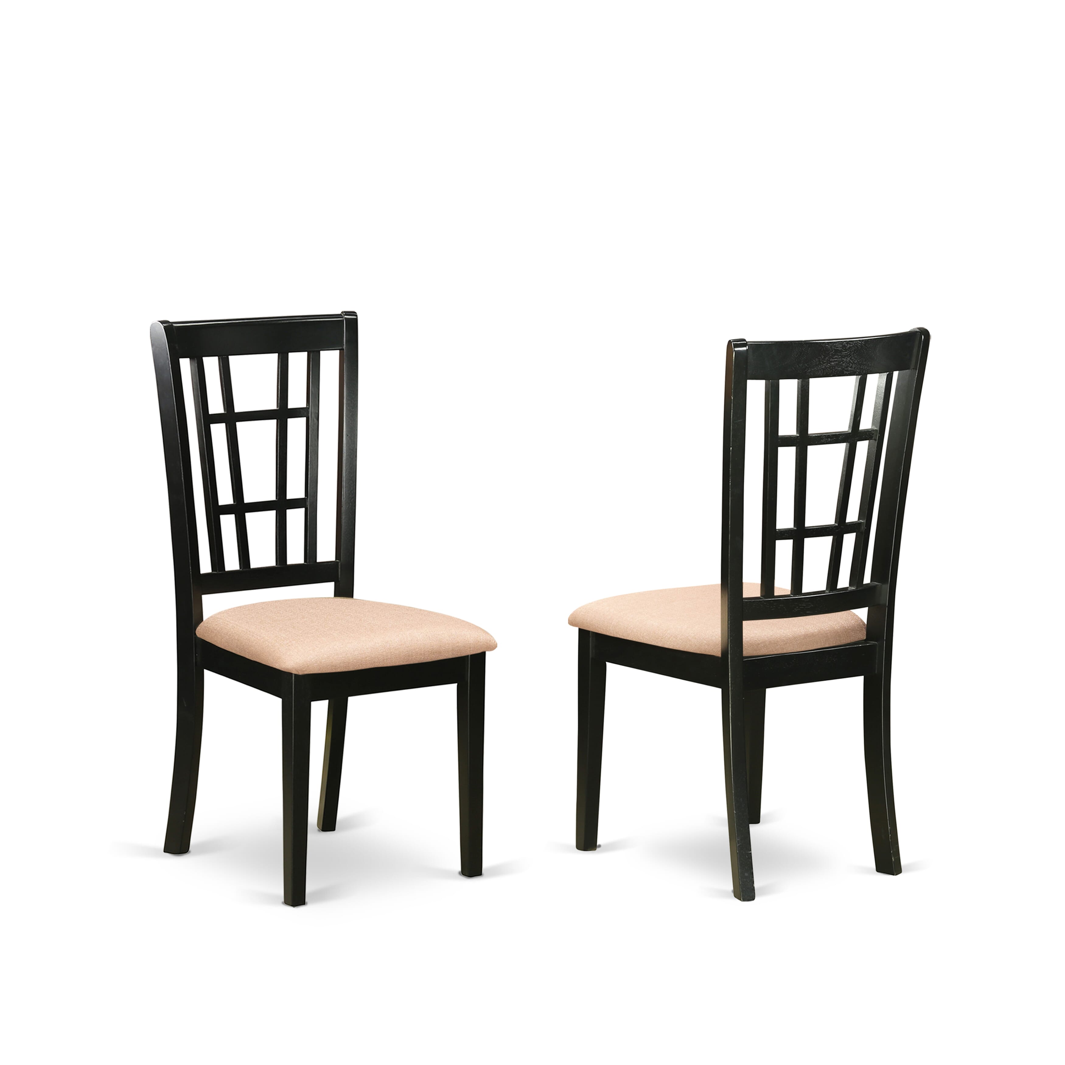East West Furniture AMNI5-BCH-C 5-Piece Modern Dining Set Consists of a Mid Century Dining Table and 4 Linen Fabric Dinning Room Chairs with Slatted Back - Black Finish
