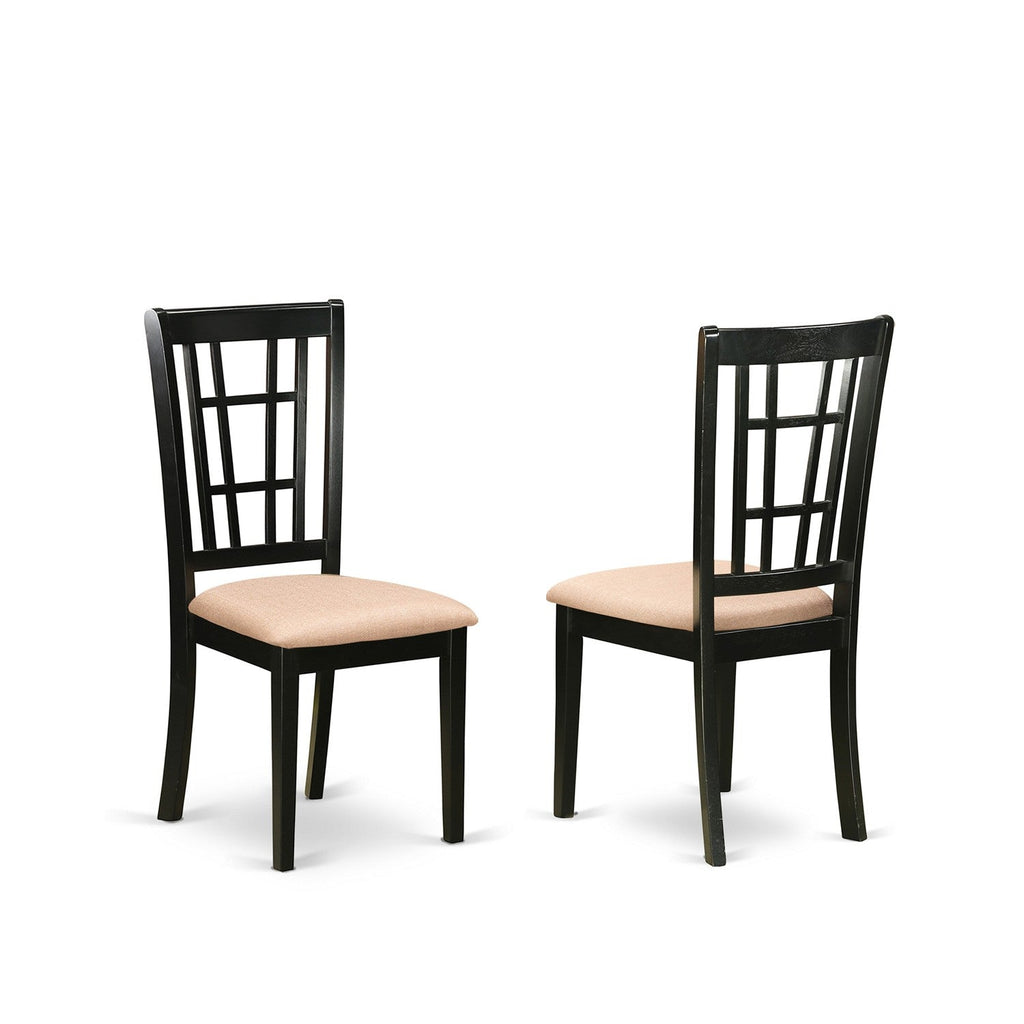 Juego de mesa de cocina de 5 piezas East West Furniture NICO5-BLK-C para 4 personas. Incluye una mesa de comedor rectangular con diseño de hojas de mariposa y 4 sillas de comedor de tela de lino.