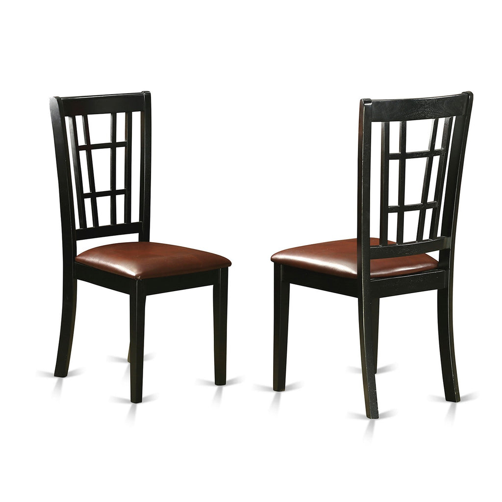 Juego de mesa de comedor de 3 piezas East West Furniture DLNI3-BLK-LC para espacios pequeños. Contiene una mesa de comedor redonda con alas abatibles y 2 sillas tapizadas en piel sintética.