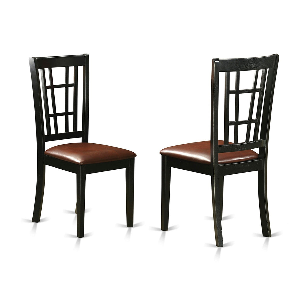 East West Furniture NIC-BLK-LC Nicoli Dining Room Chairs - Faux Leather Upholstered Wood Chairs, Set of 2, Black
