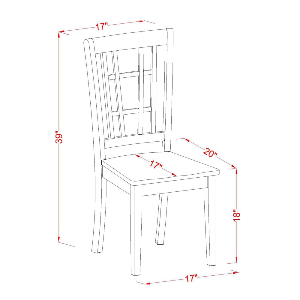 East West Furniture AMNI5-BCH-W 5-Piece Dining Room Set Include a Wood Table and 4 Dining Chairs with Slatted Back - Black Finish