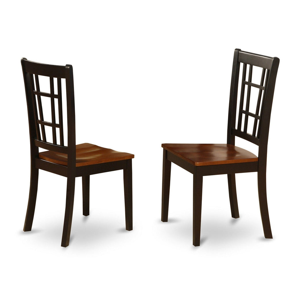 East West Furniture NIC-BLK-W Nicoli Dining Room Chairs - Stylish Back Solid Wood Seat Chairs, Set of 2, Black & Cherry