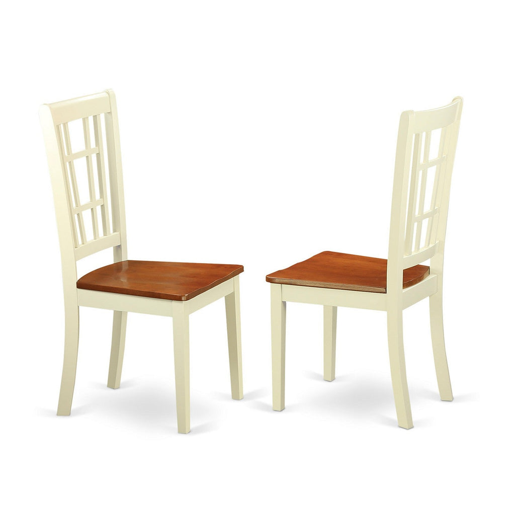 East West Furniture HLNI3-BMK-W 3 Piece Dinette Set for Small Spaces Contains a Round Dining Table with Pedestal and 2 Kitchen Dining Chairs, 42x42 Inch, Buttermilk & Cherry