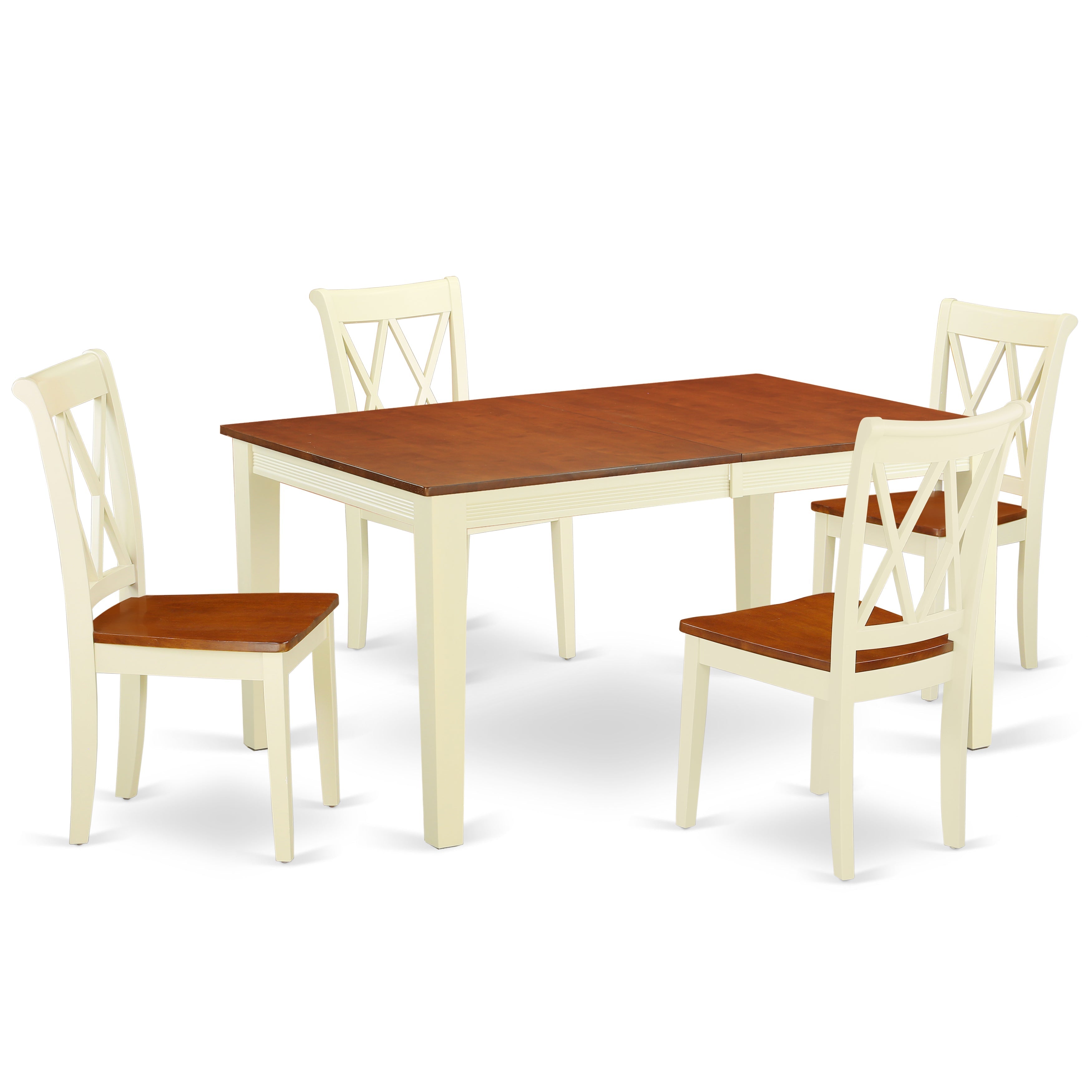 Juego de mesa y sillas de cocina de 5 piezas NICL5-BMK-W de East West Furniture. Incluye una mesa de comedor rectangular con hojas de mariposa y 4 sillas con asiento de madera maciza.