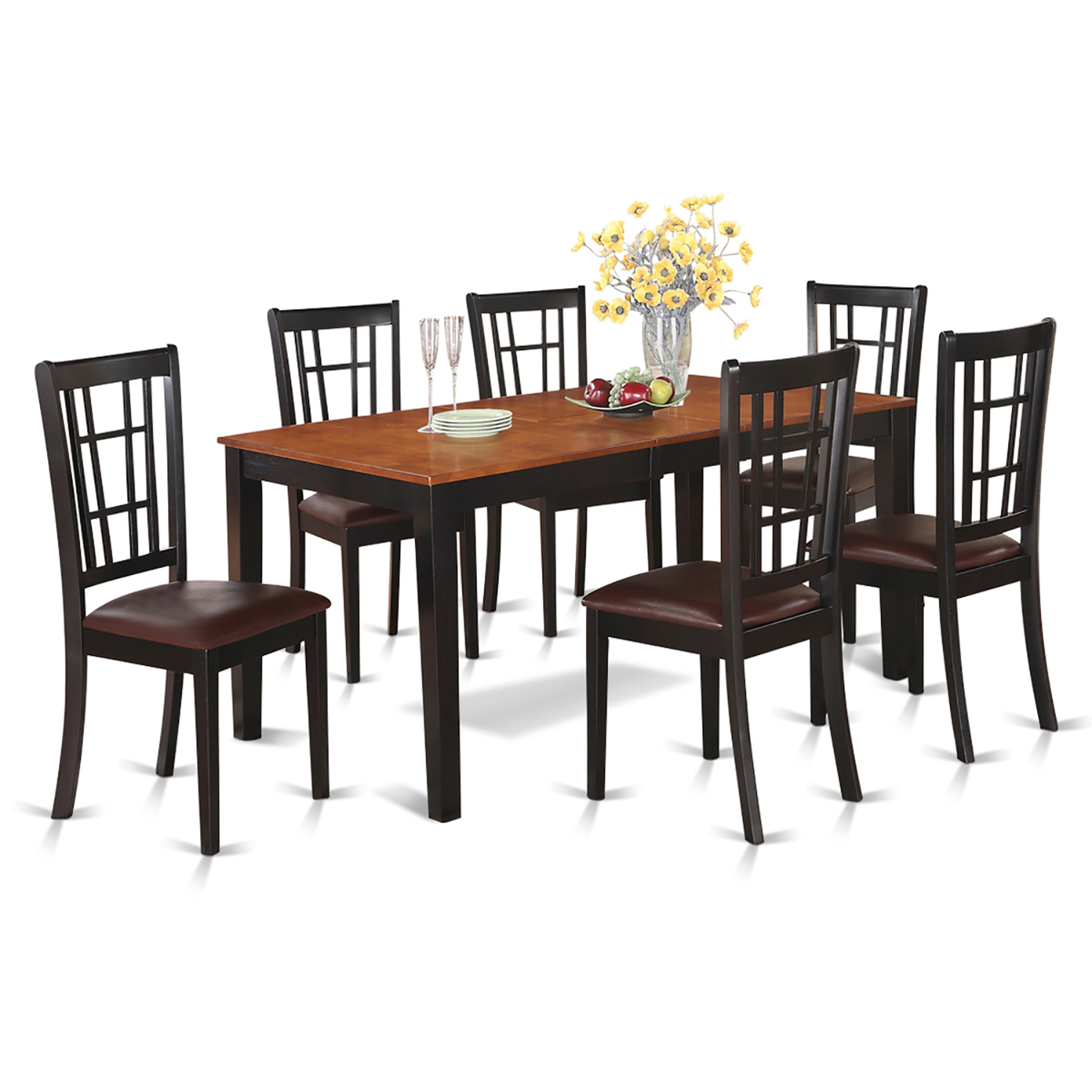 NICO7-BLK-LC 7 PC Dining room set-Dining Table with Leaf and 6 Kitchen Chairs