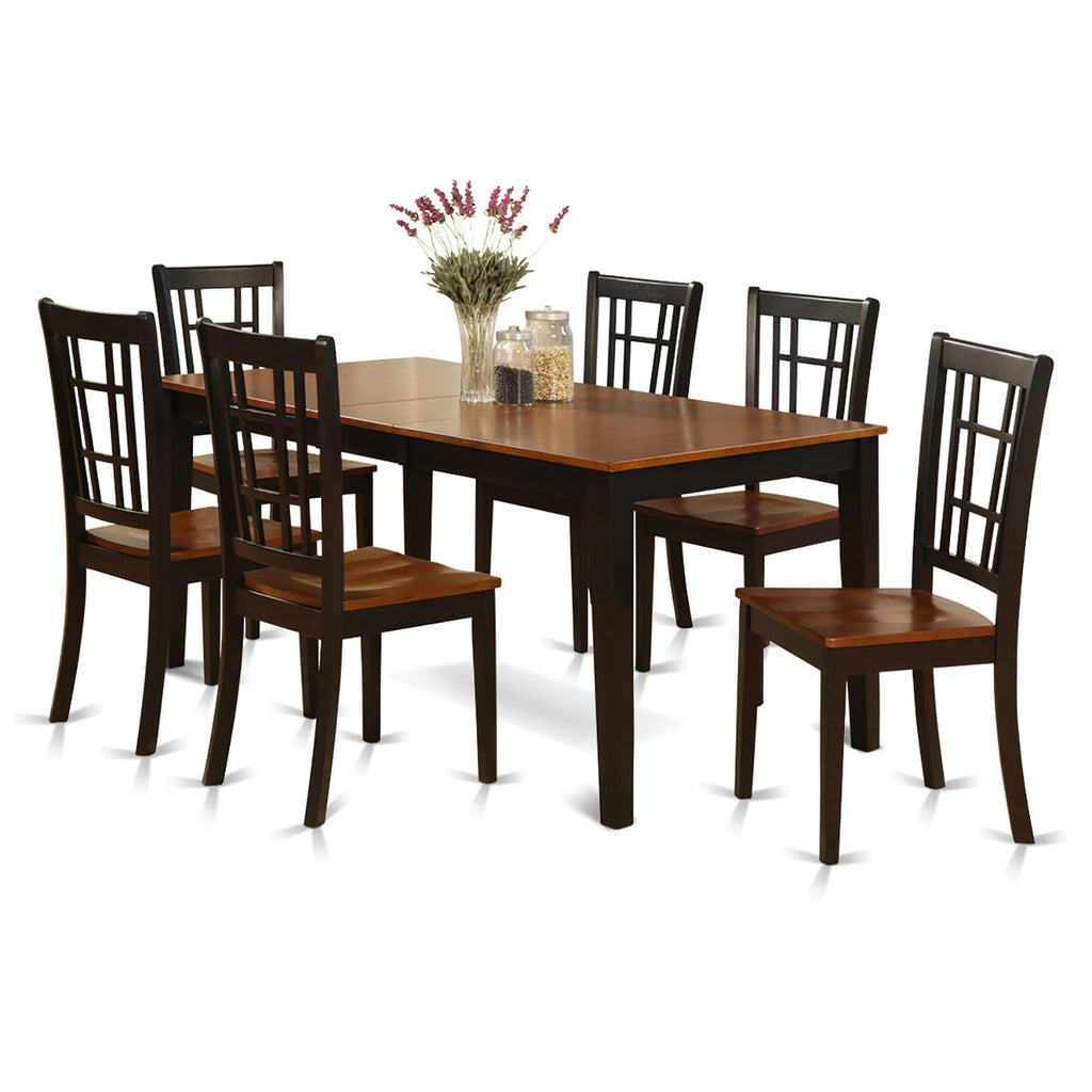 East West Furniture NICO7-BLK-W 7 Piece Kitchen Table Set Consist of a Rectangle Dining Table with Butterfly Leaf and 6 Dining Chairs
