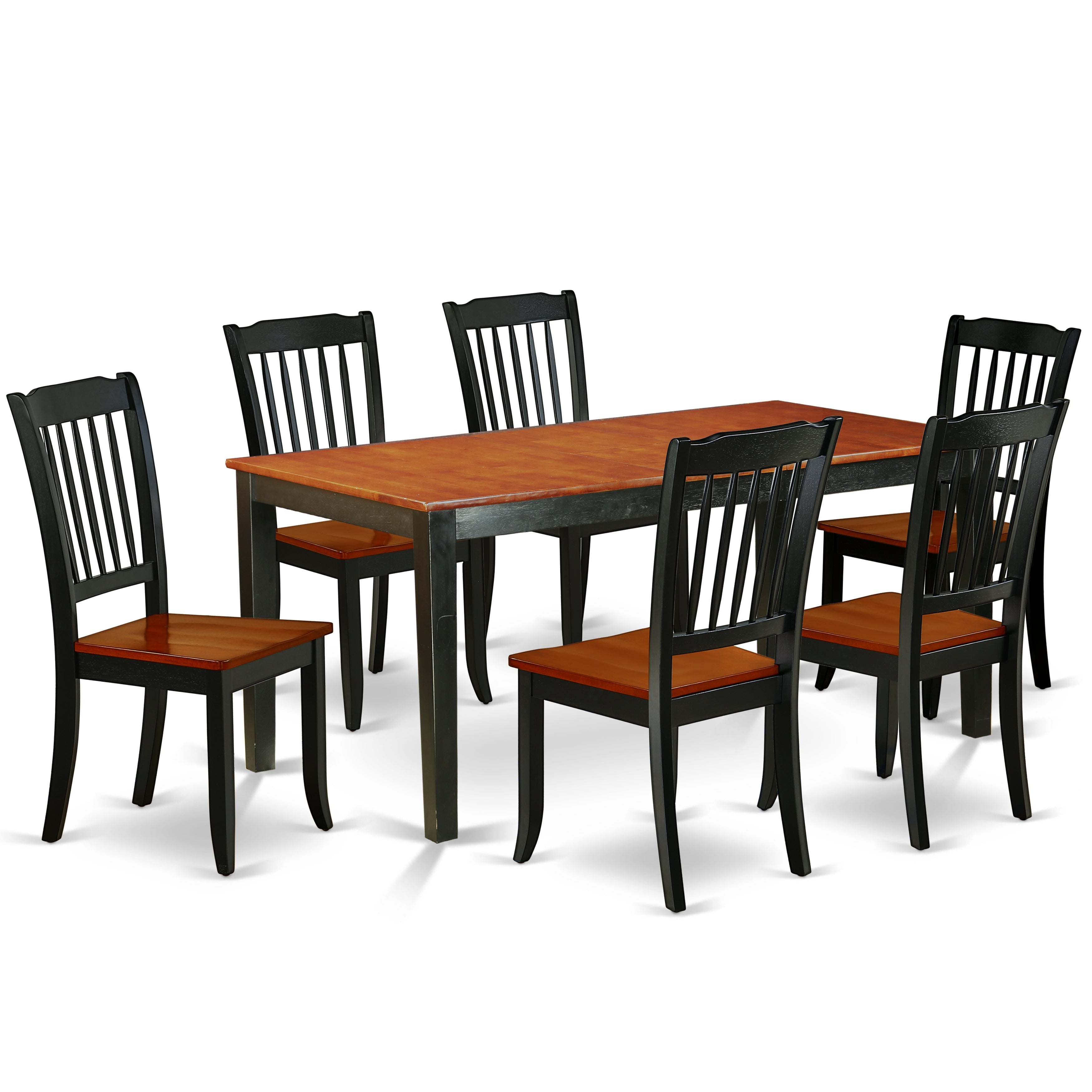 NIDA7-BCH-W 7PC Rectangular 54/66 inch Table with 12 In Leaf and 6 vertical slatted Chairs