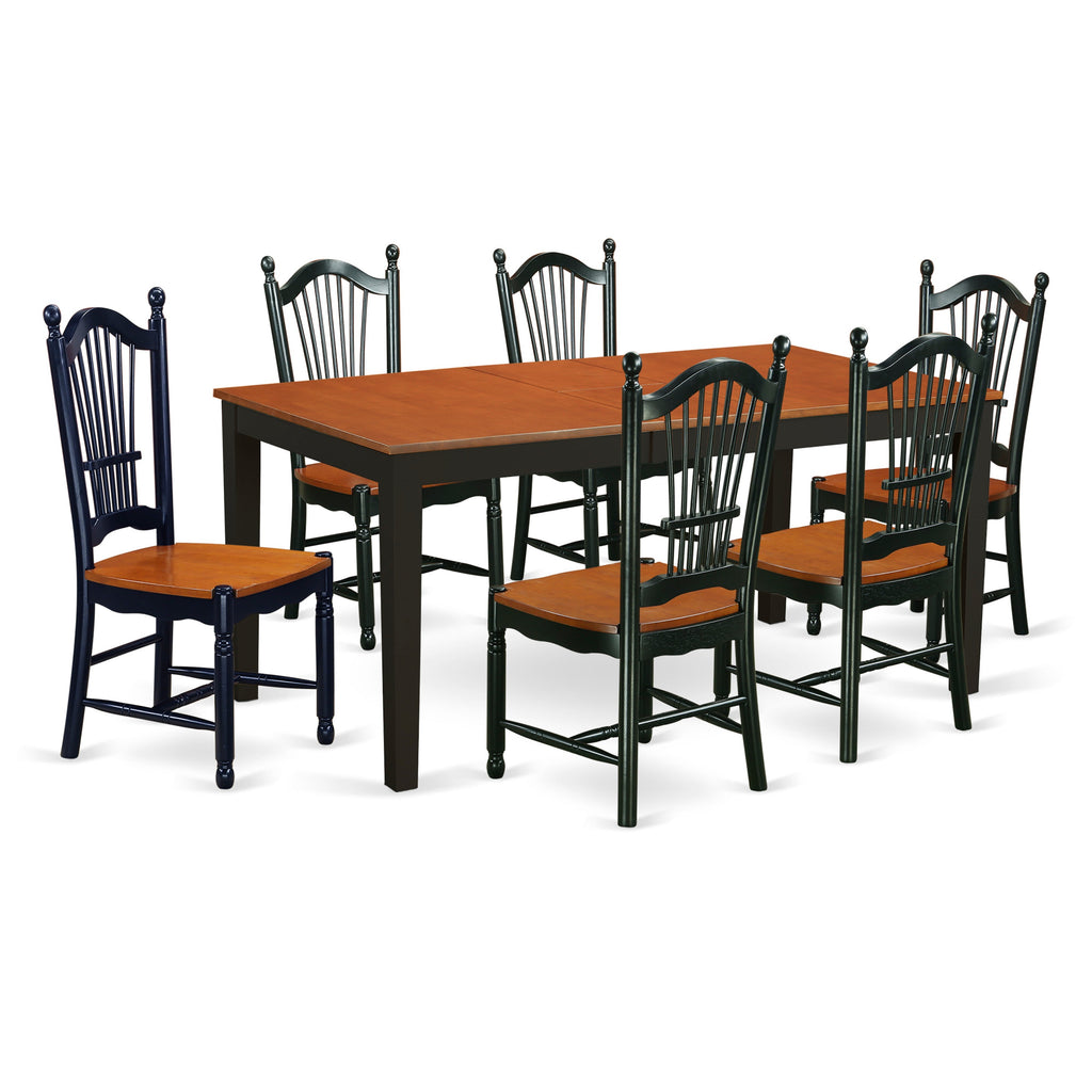 Juego de comedor East West Furniture NIDO7-BCH-W de 7 piezas compuesto por una mesa de cocina rectangular con diseño de hojas de mariposa y 6 sillas de comedor.