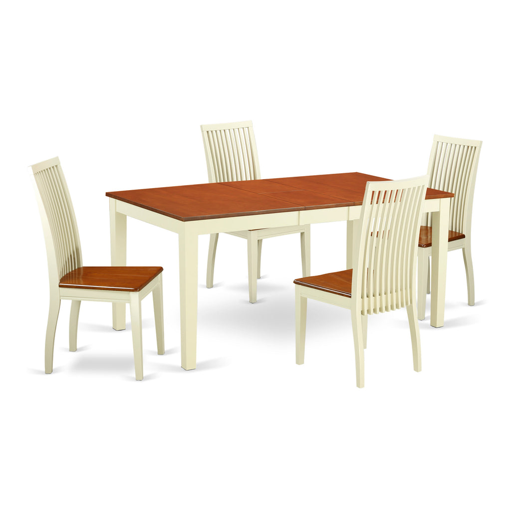Juego de mesa de comedor de 5 piezas East West Furniture NIIP5-BMK-W para 4 personas. Incluye una mesa de cocina rectangular con diseño de hojas de mariposa y 4 sillas de comedor.