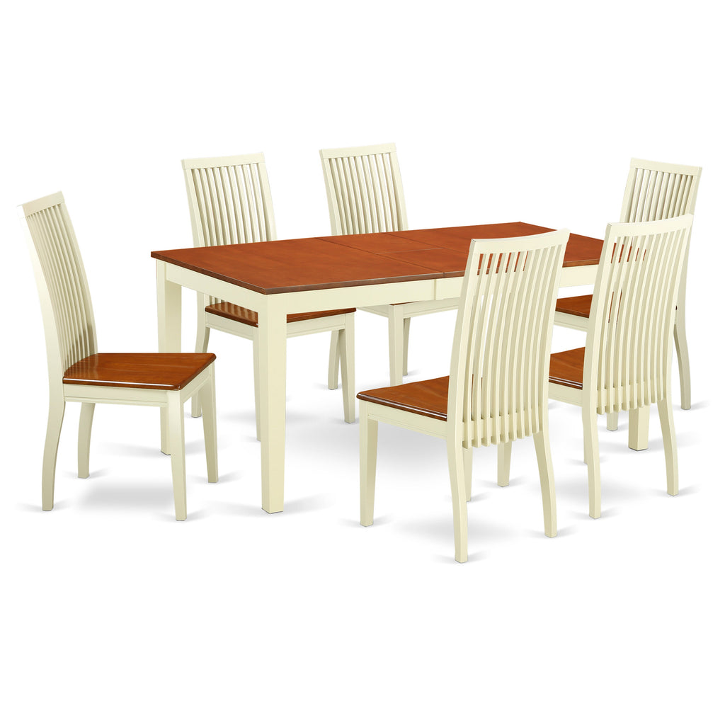 Juego de mesa y sillas de cocina de 7 piezas East West Furniture NIIP7-BMK-W. Incluye una mesa de comedor rectangular con diseño de hojas de mariposa y 6 sillas de madera maciza.